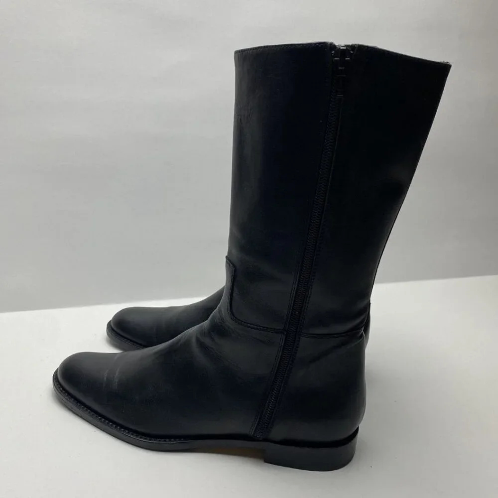 ANDRE ASSOUS Black Leather Mid-Calf Boots Size 38
